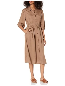 Women's Ellen Puff-Sleeve Open Back Midi Shirt Dress