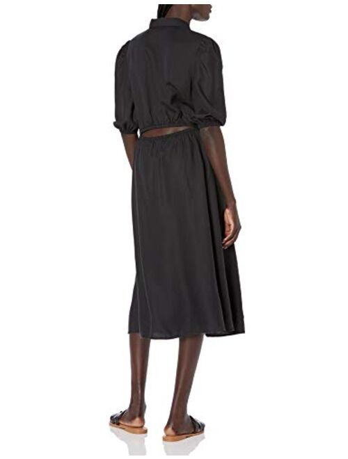 The Drop Women's Ellen Puff-Sleeve Open Back Midi Shirt Dress