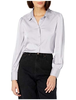 Women's @Lucyswhims Long Sleeve Button Down Stretch Satin Shirt