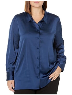 Women's @Lucyswhims Long Sleeve Button Down Stretch Satin Shirt