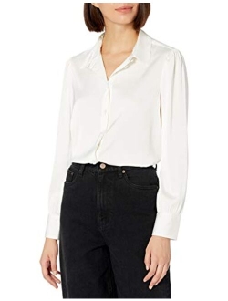 Women's @Lucyswhims Long Sleeve Button Down Stretch Satin Shirt