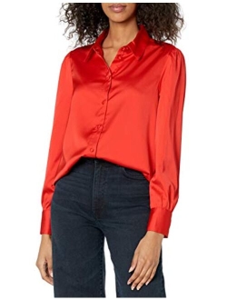 Women's @Lucyswhims Long Sleeve Button Down Stretch Satin Shirt