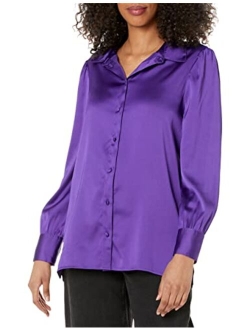 Women's @Lucyswhims Long Sleeve Button Down Stretch Satin Shirt