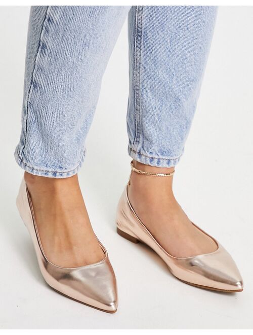 Truffle Collection Wide Fit pointed ballet flat in rose gold