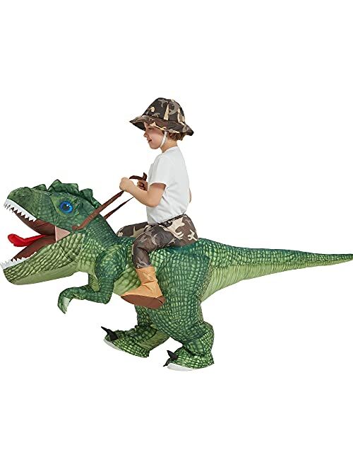 One Casa Inflatable Costume Dinosaur Riding T Rex Air Blow up Funny Party Halloween Costume for Kids