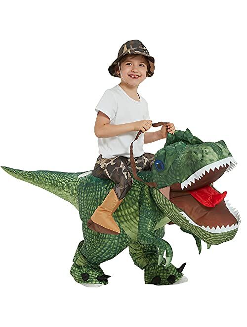 One Casa Inflatable Costume Dinosaur Riding T Rex Air Blow up Funny Party Halloween Costume for Kids