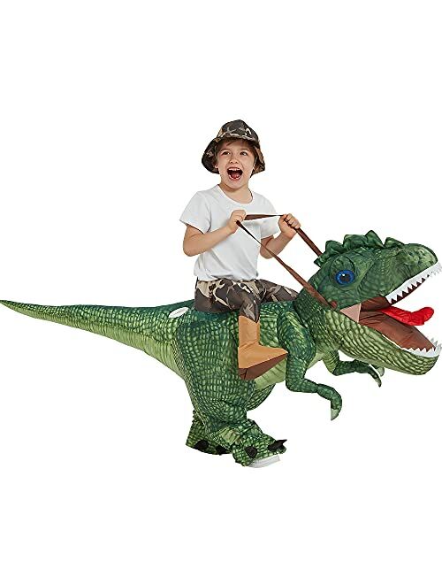 One Casa Inflatable Costume Dinosaur Riding T Rex Air Blow up Funny Party Halloween Costume for Kids