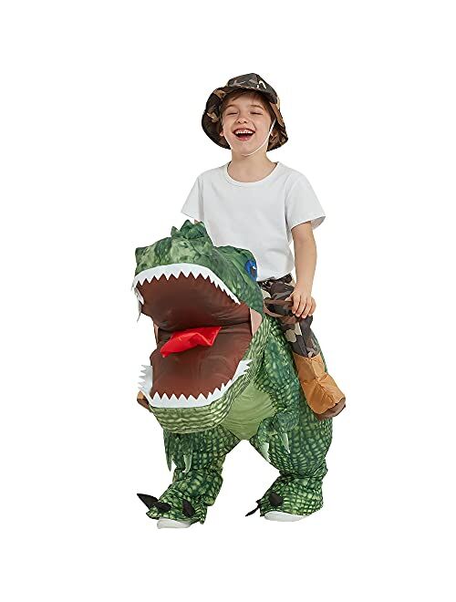 One Casa Inflatable Costume Dinosaur Riding T Rex Air Blow up Funny Party Halloween Costume for Kids