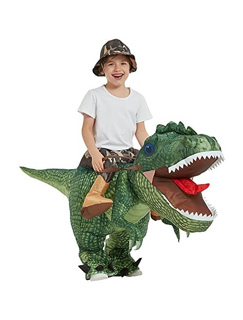 One Casa Inflatable Costume Dinosaur Riding T Rex Air Blow up Funny Party Halloween Costume for Kids