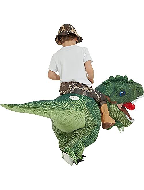 One Casa Inflatable Costume Dinosaur Riding T Rex Air Blow up Funny Party Halloween Costume for Kids