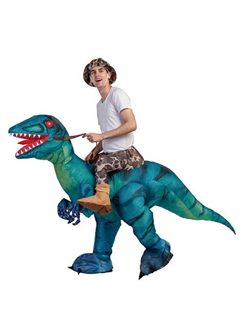 GOOSH Inflatable Costume for Adults, Halloween Costumes Men Women Green Dinosaur Rider, Blow Up Costume Unisex Godzilla Toy