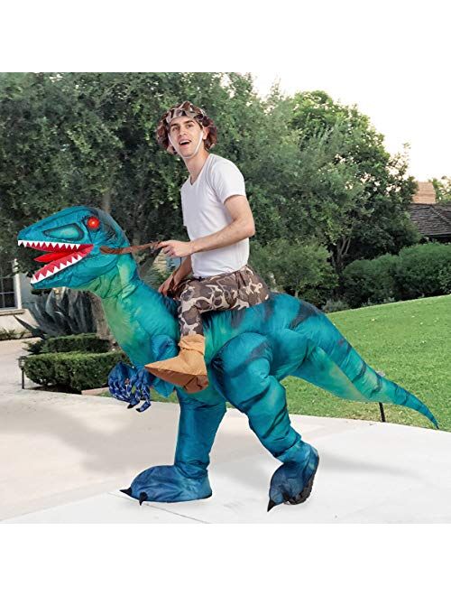 GOOSH Inflatable Costume for Adults, Halloween Costumes Men Women Green Dinosaur Rider, Blow Up Costume Unisex Godzilla Toy