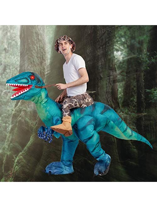 GOOSH Inflatable Costume for Adults, Halloween Costumes Men Women Green Dinosaur Rider, Blow Up Costume Unisex Godzilla Toy