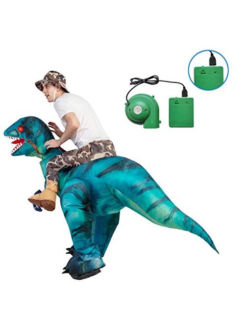 GOOSH Inflatable Costume for Adults, Halloween Costumes Men Women Green Dinosaur Rider, Blow Up Costume Unisex Godzilla Toy