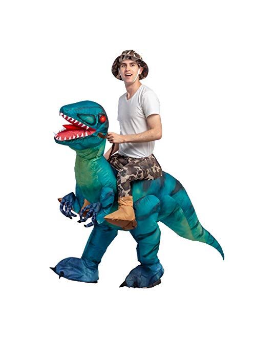 GOOSH Inflatable Costume for Adults, Halloween Costumes Men Women Green Dinosaur Rider, Blow Up Costume Unisex Godzilla Toy