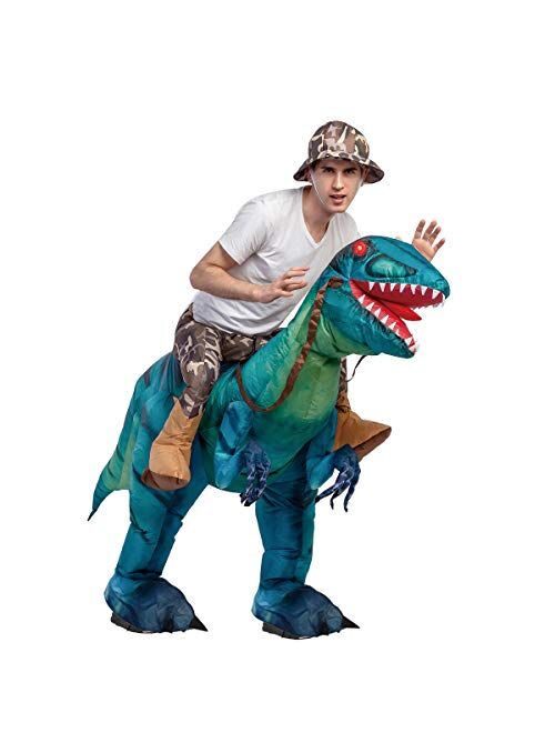 GOOSH Inflatable Costume for Adults, Halloween Costumes Men Women Green Dinosaur Rider, Blow Up Costume Unisex Godzilla Toy