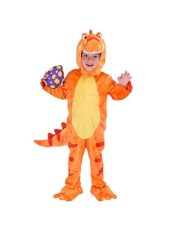 Halloween Child Orange Dinosaur T-Rex Realistic Costume for Kids Toddler Halloween Trick or Treating-3T