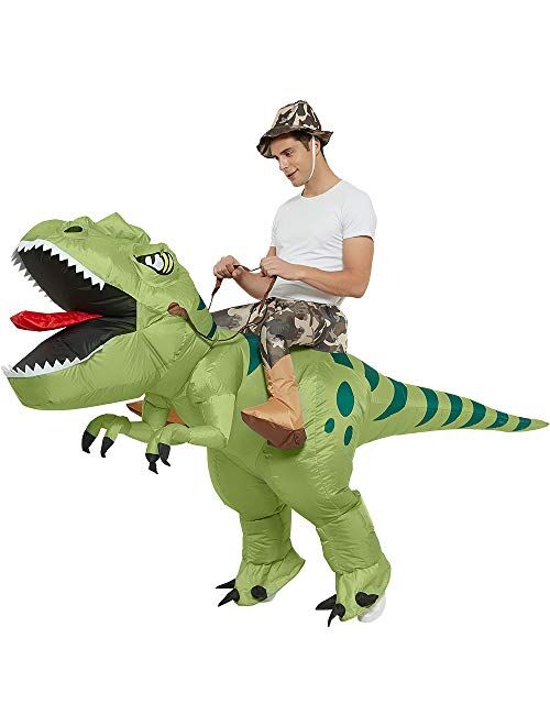 One Casa Inflatable Dinosaur Costume Riding T Rex Air Blow up Funny Fancy Dress Party Halloween Costume for Adult