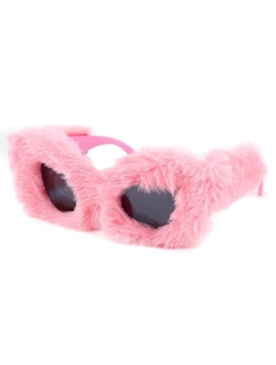 Women Plush Fuzzy Cat Eye Sunglasses Punk Soft Velvet Shades Ladies Handmade Party Masquerade Eyewear B2877