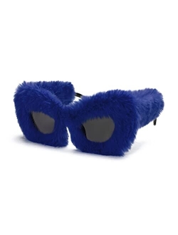 Women Plush Fuzzy Cat Eye Sunglasses Punk Soft Velvet Shades Ladies Handmade Party Masquerade Eyewear B2877