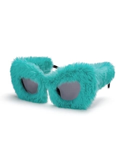 Women Plush Fuzzy Cat Eye Sunglasses Punk Soft Velvet Shades Ladies Handmade Party Masquerade Eyewear B2877