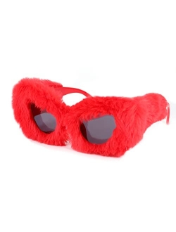 Women Plush Fuzzy Cat Eye Sunglasses Punk Soft Velvet Shades Ladies Handmade Party Masquerade Eyewear B2877