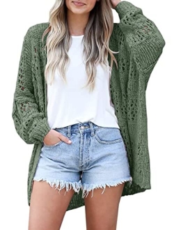 Ermonn Womens Crochet Cardigan Sweater Kimonos Boho Solid Color Oversized Summer Open Front Outwear