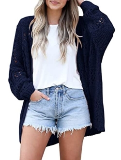 Ermonn Womens Crochet Cardigan Sweater Kimonos Boho Solid Color Oversized Summer Open Front Outwear