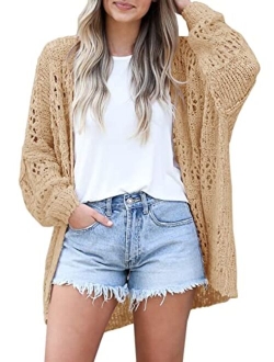 Ermonn Womens Crochet Cardigan Sweater Kimonos Boho Solid Color Oversized Summer Open Front Outwear