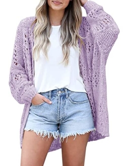 Ermonn Womens Crochet Cardigan Sweater Kimonos Boho Solid Color Oversized Summer Open Front Outwear