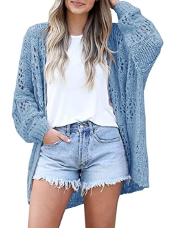 Ermonn Womens Crochet Cardigan Sweater Kimonos Boho Solid Color Oversized Summer Open Front Outwear