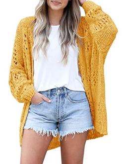 Ermonn Womens Crochet Cardigan Sweater Kimonos Boho Solid Color Oversized Summer Open Front Outwear