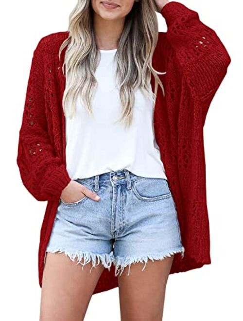 Ermonn Womens Crochet Cardigan Sweater Kimonos Boho Solid Color Oversized Summer Open Front Outwear