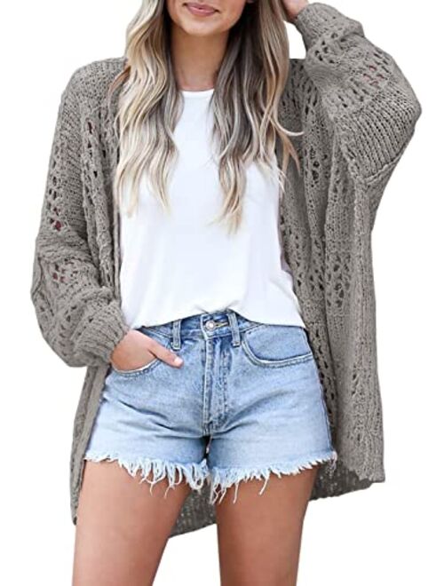 Ermonn Womens Crochet Cardigan Sweater Kimonos Boho Solid Color Oversized Summer Open Front Outwear