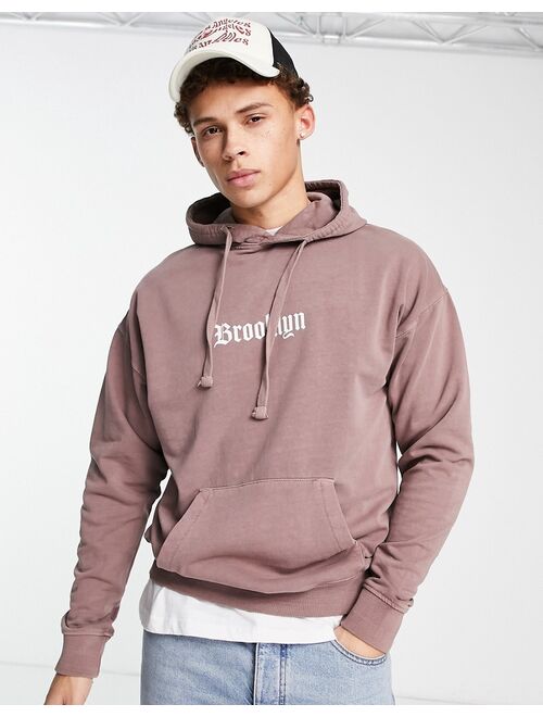 New Look hoodie with Brooklyn print in washed rust