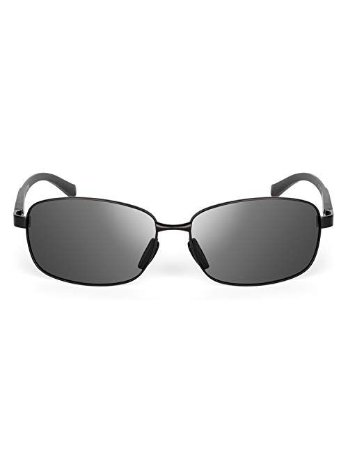 Atx Optical XXL extra large Rectangular Oversized Polarized Sunglasses for big wide heads 150mm metal frame (black, black)