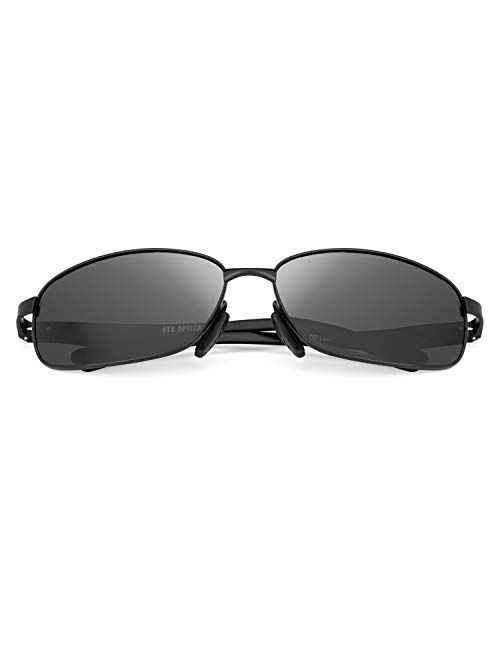 Atx Optical XXL extra large Rectangular Oversized Polarized Sunglasses for big wide heads 150mm metal frame (black, black)