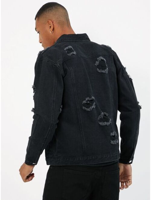 Shein Men Ripped Flap Detail Denim Jacket