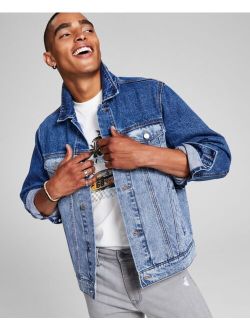 Men's Regular-Fit Two-Tone Colorblocked Denim Trucker Jacket