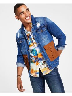 Denim Bay Men's Denim Jacket with Contrast Pockets