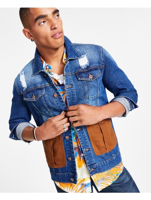 Denim Bay Men's Denim Jacket with Contrast Pockets