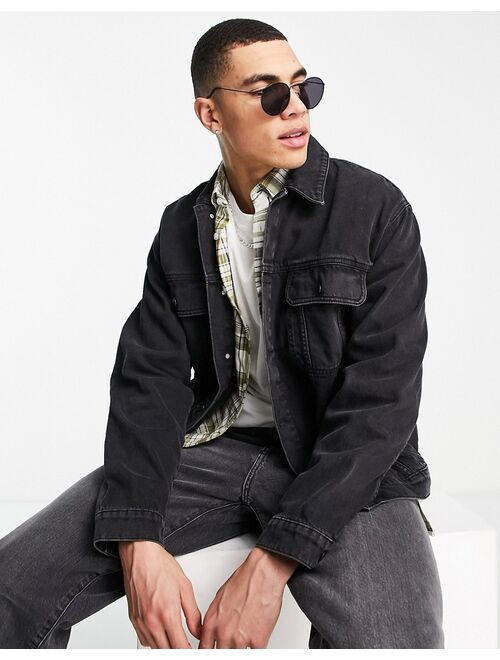 Topman oversized denim jacket in black