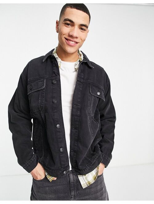 Topman oversized denim jacket in black