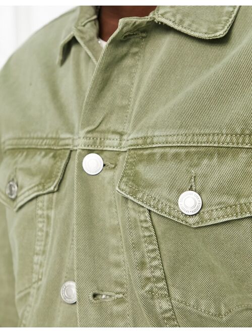 New Look oversized denim jacket in dark khaki