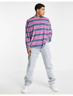 oversized stripe velour sweatshirt in pink
