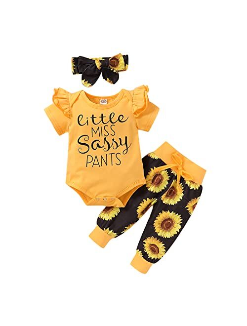 Cabucale Cotton Sunflower Printed Baby Gril Pant set With Hair Band