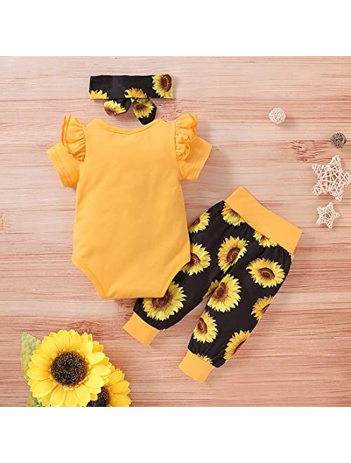 Cabucale Cotton Sunflower Printed Baby Gril Pant set With Hair Band