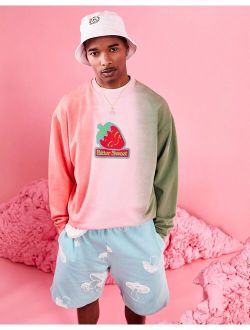 oversized sweatshirt in ombre tie dye with strawberry print