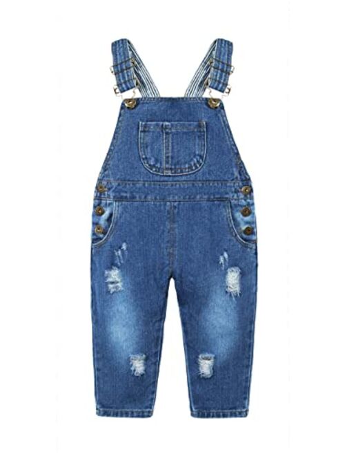 KIDSCOOL SPACE KidscoolSpace Baby Little Snap Leg/Crotch Mettal Buttons Reipped Denim Overalls