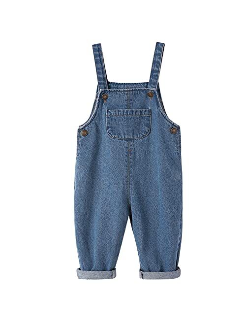 JWWN Kids Relaxed Fit Denim Bib Overalls Little Big Boys Girls Soft Cotton Jean Pants 3-8Years